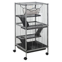 HKM-8589885 Metal Small Animal Cage with 4 Tiers, Removable Tray, Rolling Design, Hammock Included, for Ferrets, Chinchillas, and Sugar Gliders