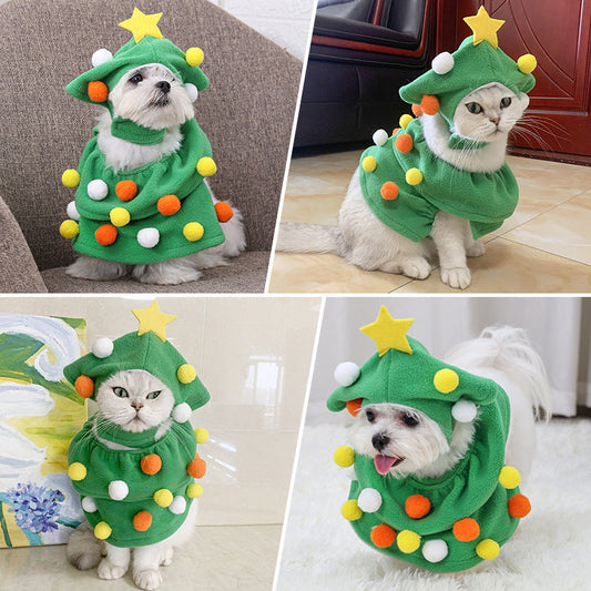 HKM-8590397 Funny Christmas Tree Costume for Cats and Dogs - Green Polyester Pet Clothing