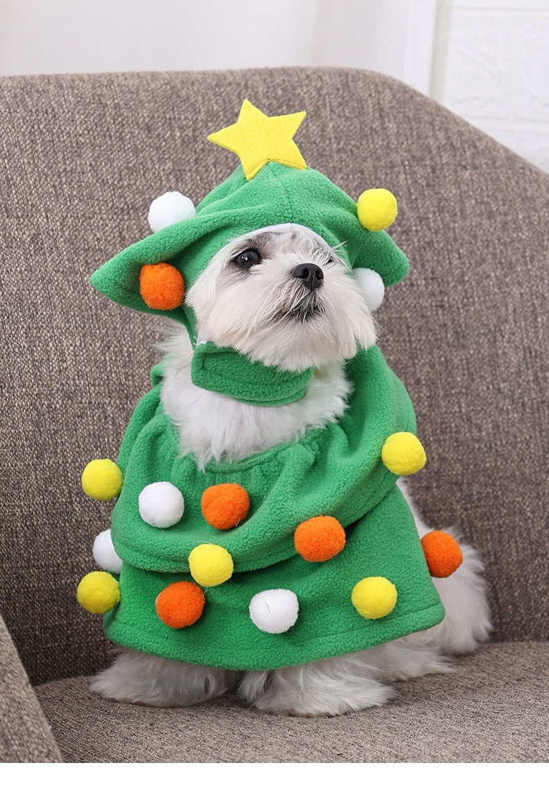 HKM-8590397 Funny Christmas Tree Costume for Cats and Dogs - Green Polyester Pet Clothing