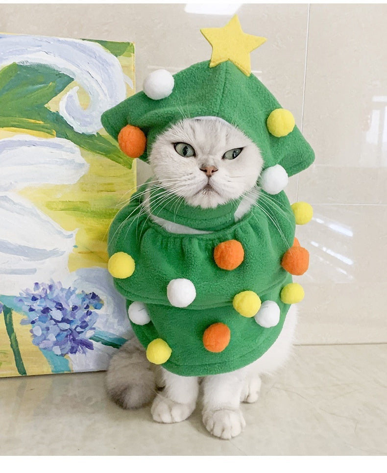 HKM-8590397 Funny Christmas Tree Costume for Cats and Dogs - Green Polyester Pet Clothing