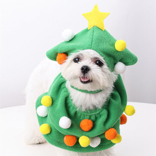 HKM-8590397 Funny Christmas Tree Costume for Cats and Dogs - Green Polyester Pet Clothing