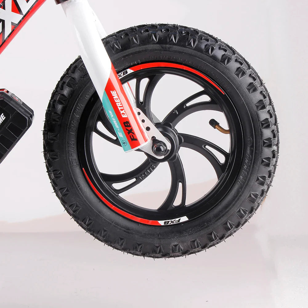 HKM-859091 12-Inch Lithium Battery Electric Kids Bike with 16-Inch Wheels and No Pedals, Steel Fork, and Alloy Frame