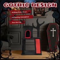 HKM-8591677 Gothic Cat Tree with Spacious Condo, Branch-Shaped Scratching Post, and Spider Toy in Red & Black