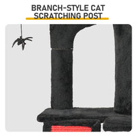 HKM-8591677 Gothic Cat Tree with Spacious Condo, Branch-Shaped Scratching Post, and Spider Toy in Red & Black