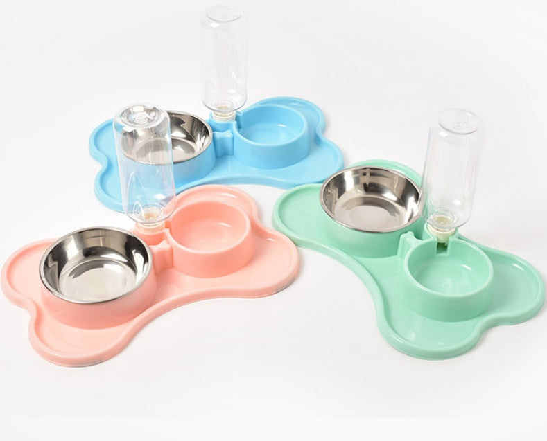 HKM-8592189 Automatic Dog Water Dispenser with Double Bowls - Plastic Pet Food and Water Station, 36x23x20.5cm