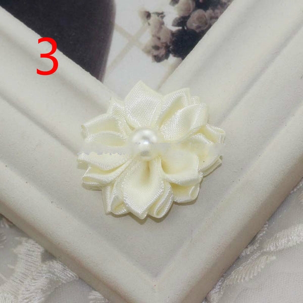 HKM-8593469 Handmade Pearl Flower Hair Accessories for Kids - Soft Knitted Fabric with Chiffon in Assorted Colors