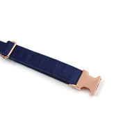 HKM-8593981 Navy Blue Velvet Dog Collar with Rose Gold Buckle - XS to XL Sizes Available