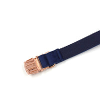 HKM-8593981 Navy Blue Velvet Dog Collar with Rose Gold Buckle - XS to XL Sizes Available