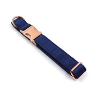 HKM-8593981 Navy Blue Velvet Dog Collar with Rose Gold Buckle - XS to XL Sizes Available