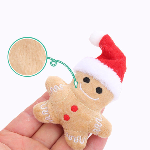 HKM-8594621 Gingerbread Man Cat Toy with Christmas Hat, Plush Mint & PP Cotton Material