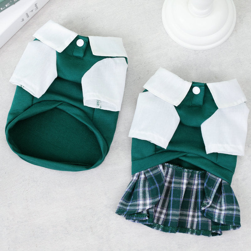 HKM-8596541 Casual Preppy Style T-Shirt and Skirt Set for Small Dogs