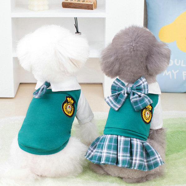 HKM-8596541 Casual Preppy Style T-Shirt and Skirt Set for Small Dogs