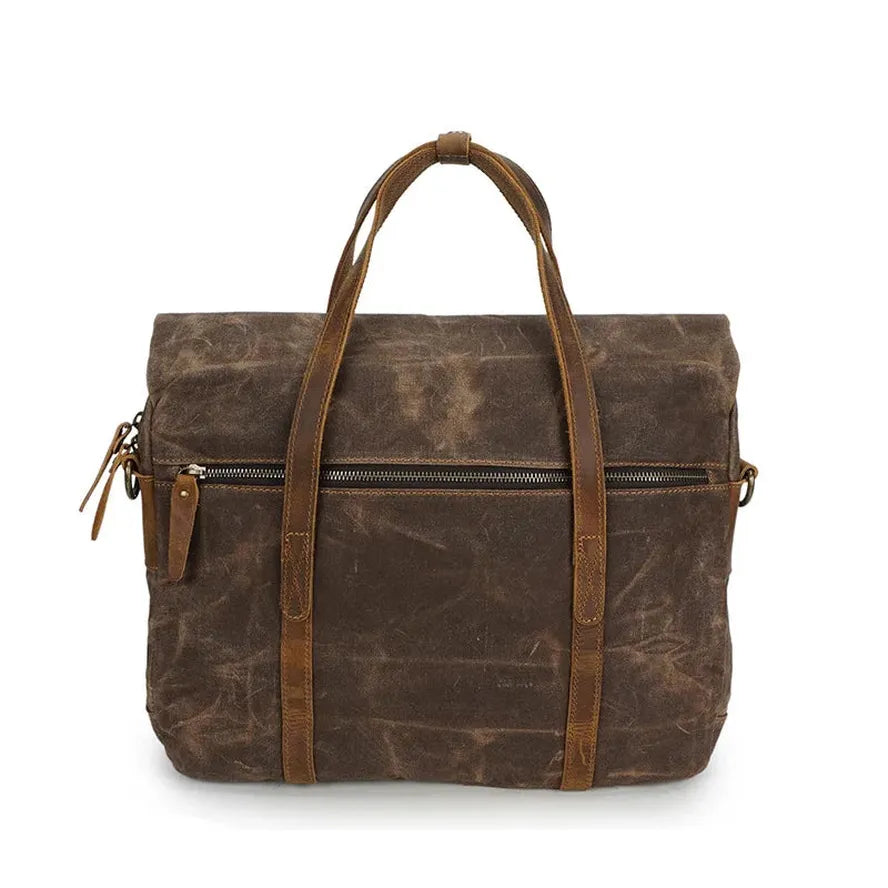 HKM-859731 Vintage Oil Waxed Canvas Handbag for Men - Elegant Laptop Briefcase with Classic Briefcase Design