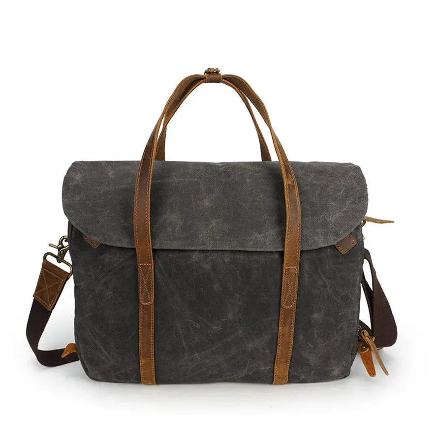 HKM-859731 Vintage Oil Waxed Canvas Handbag for Men - Elegant Laptop Briefcase with Classic Briefcase Design