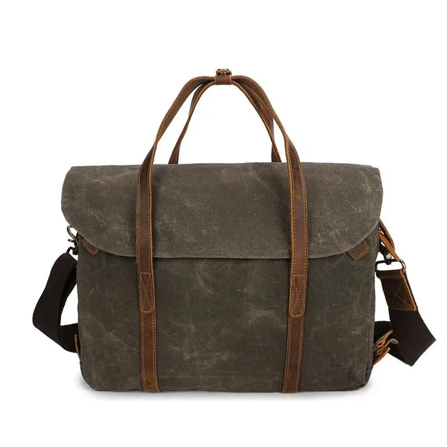 HKM-859731 Vintage Oil Waxed Canvas Handbag for Men - Elegant Laptop Briefcase with Classic Briefcase Design