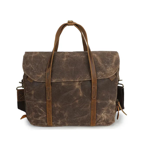 HKM-859731 Vintage Oil Waxed Canvas Handbag for Men - Elegant Laptop Briefcase with Classic Briefcase Design