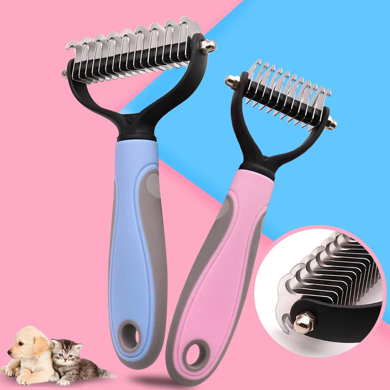 HKM-8597565 Double-Sided Pet Comb for Dogs and Cats - Shedding and Knot Removal Grooming Tool in Various Colors