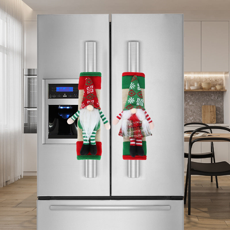 HKM-859795 Christmas Refrigerator Door Handle Covers - Festive Faceless Doll Set for Kitchen Decor