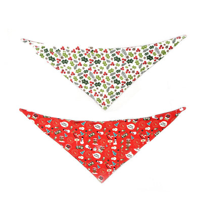 HKM-8599357 Double-Sided Pet Triangle Scarf - Christmas & Dinosaur Designs, Soft Milk Silk Material