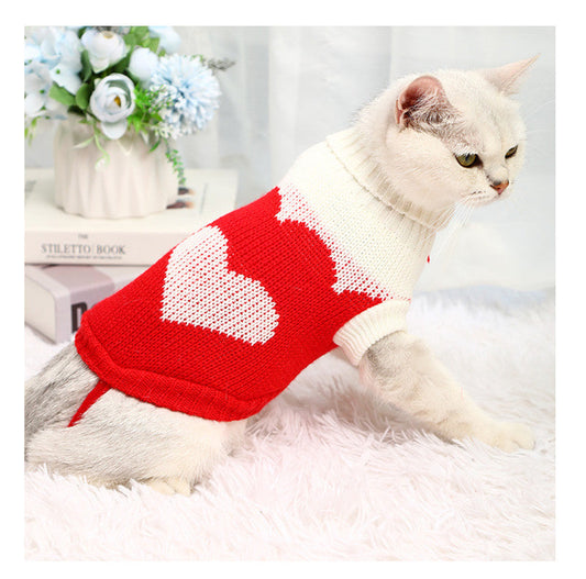 HKM-8599741 Knitted Red Acrylic Sweater for Small and Medium-Sized Dogs and Cats