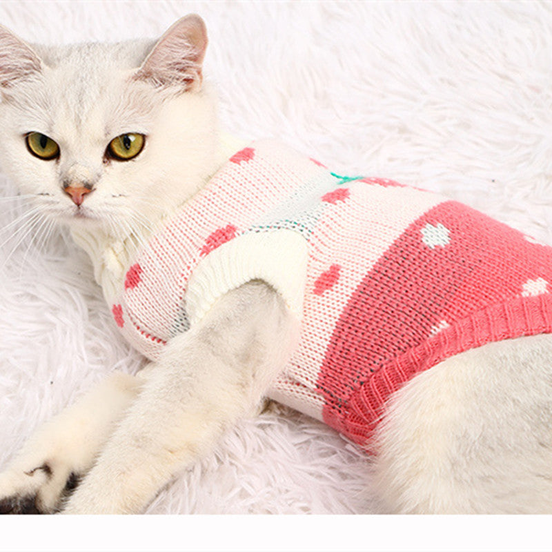 HKM-8599741 Knitted Red Acrylic Sweater for Small and Medium-Sized Dogs and Cats