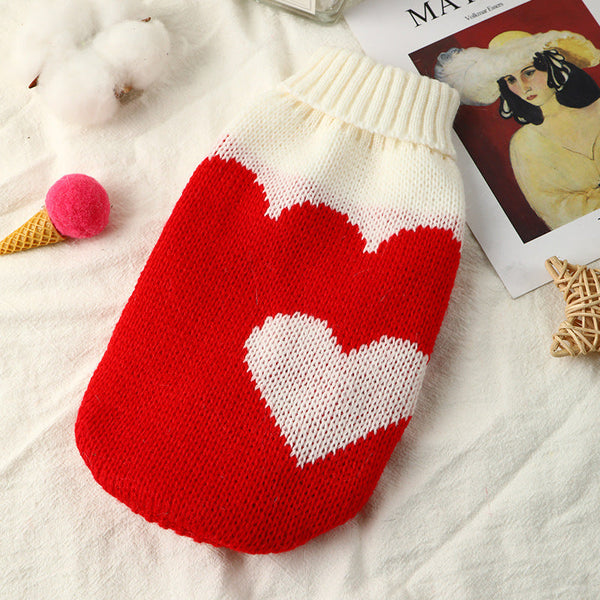 HKM-8599741 Knitted Red Acrylic Sweater for Small and Medium-Sized Dogs and Cats