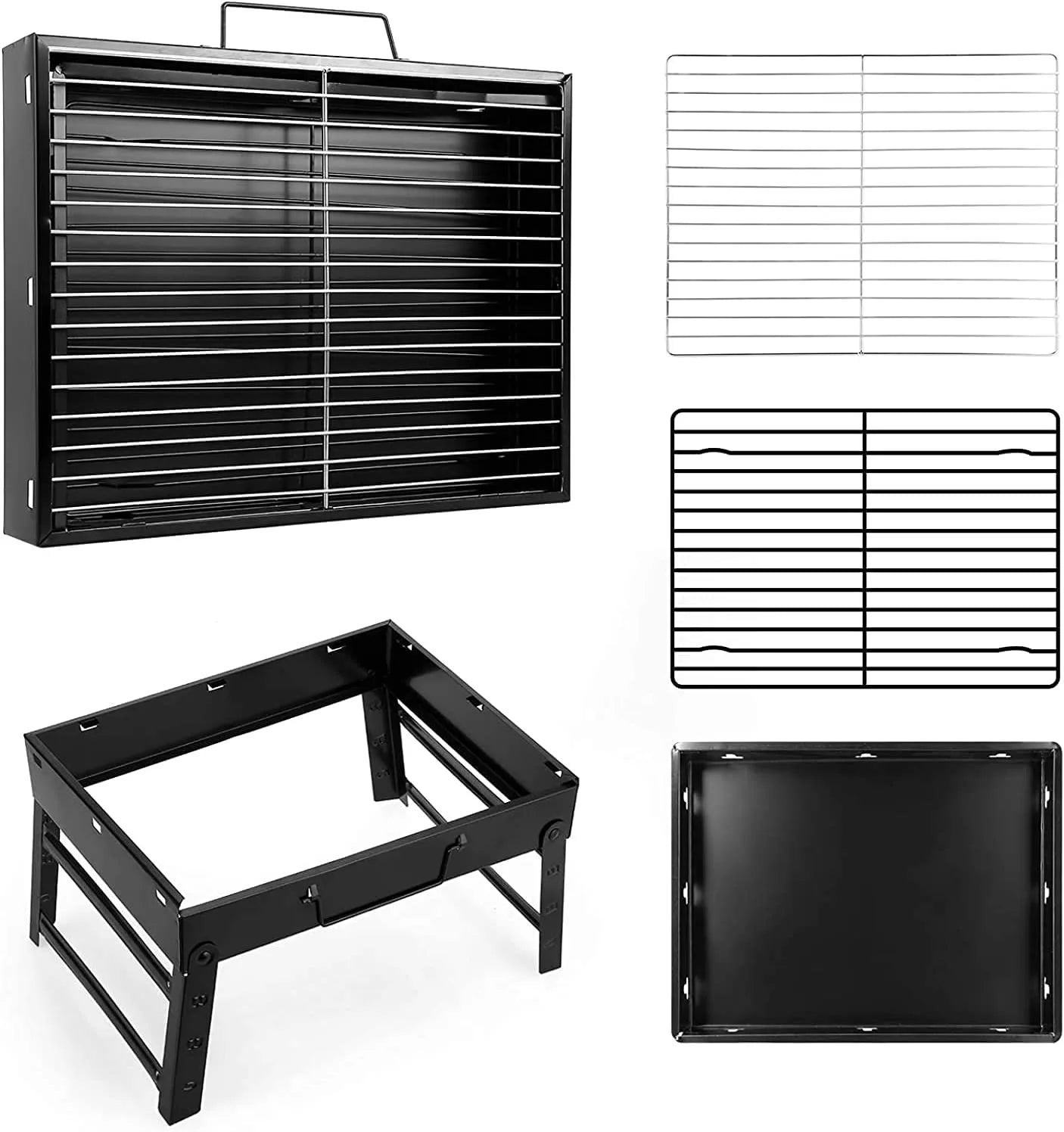 HKM-860179 Portable Single-Burner Stainless Steel Charcoal Grill for Indoor and Outdoor Use, Ideal for Camping and Picnics