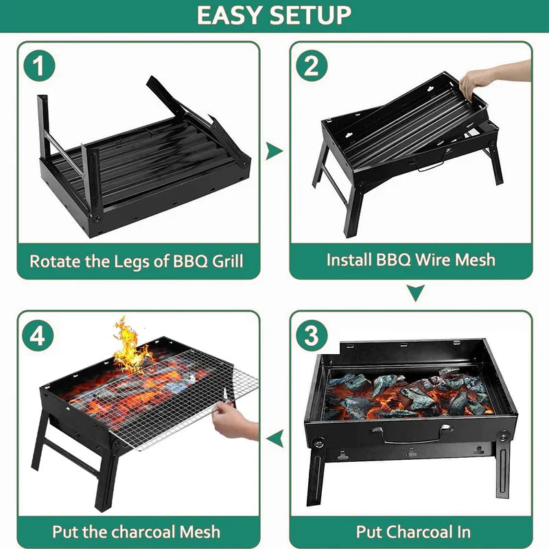 HKM-860179 Portable Single-Burner Stainless Steel Charcoal Grill for Indoor and Outdoor Use, Ideal for Camping and Picnics