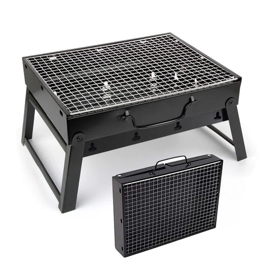 HKM-860179 Portable Single-Burner Stainless Steel Charcoal Grill for Indoor and Outdoor Use, Ideal for Camping and Picnics