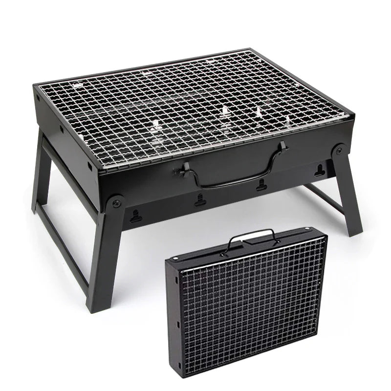 HKM-860179 Portable Single-Burner Stainless Steel Charcoal Grill for Indoor and Outdoor Use, Ideal for Camping and Picnics