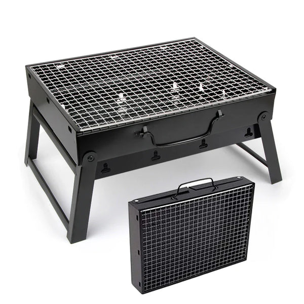 HKM-860179 Portable Single-Burner Stainless Steel Charcoal Grill for Indoor and Outdoor Use, Ideal for Camping and Picnics