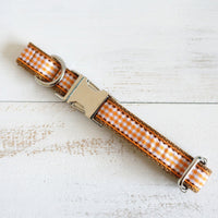 HKM-8603709 Plaid Print Brown Dog Collar - British Style for XS to XL Breeds