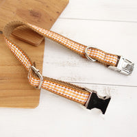 HKM-8603709 Plaid Print Brown Dog Collar - British Style for XS to XL Breeds