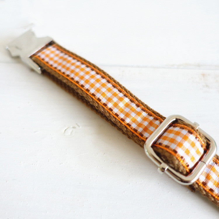 HKM-8603709 Plaid Print Brown Dog Collar - British Style for XS to XL Breeds