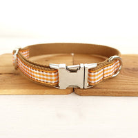 HKM-8603709 Plaid Print Brown Dog Collar - British Style for XS to XL Breeds