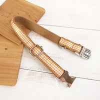 HKM-8603709 Plaid Print Brown Dog Collar - British Style for XS to XL Breeds