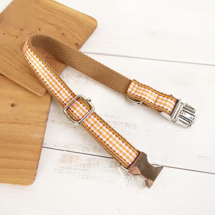 HKM-8603709 Plaid Print Brown Dog Collar - British Style for XS to XL Breeds