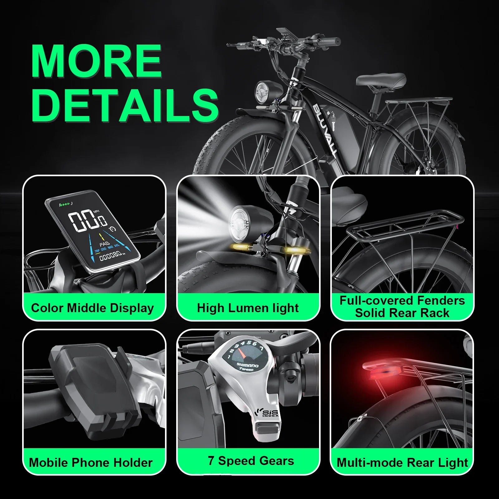 HKM-860371 48V 26" Electric Fat Tire Bike, 2000W Dual Motor, 7-Speed, Aluminum Alloy Frame, Hydraulic Disc Brakes, 40-60Km Range
