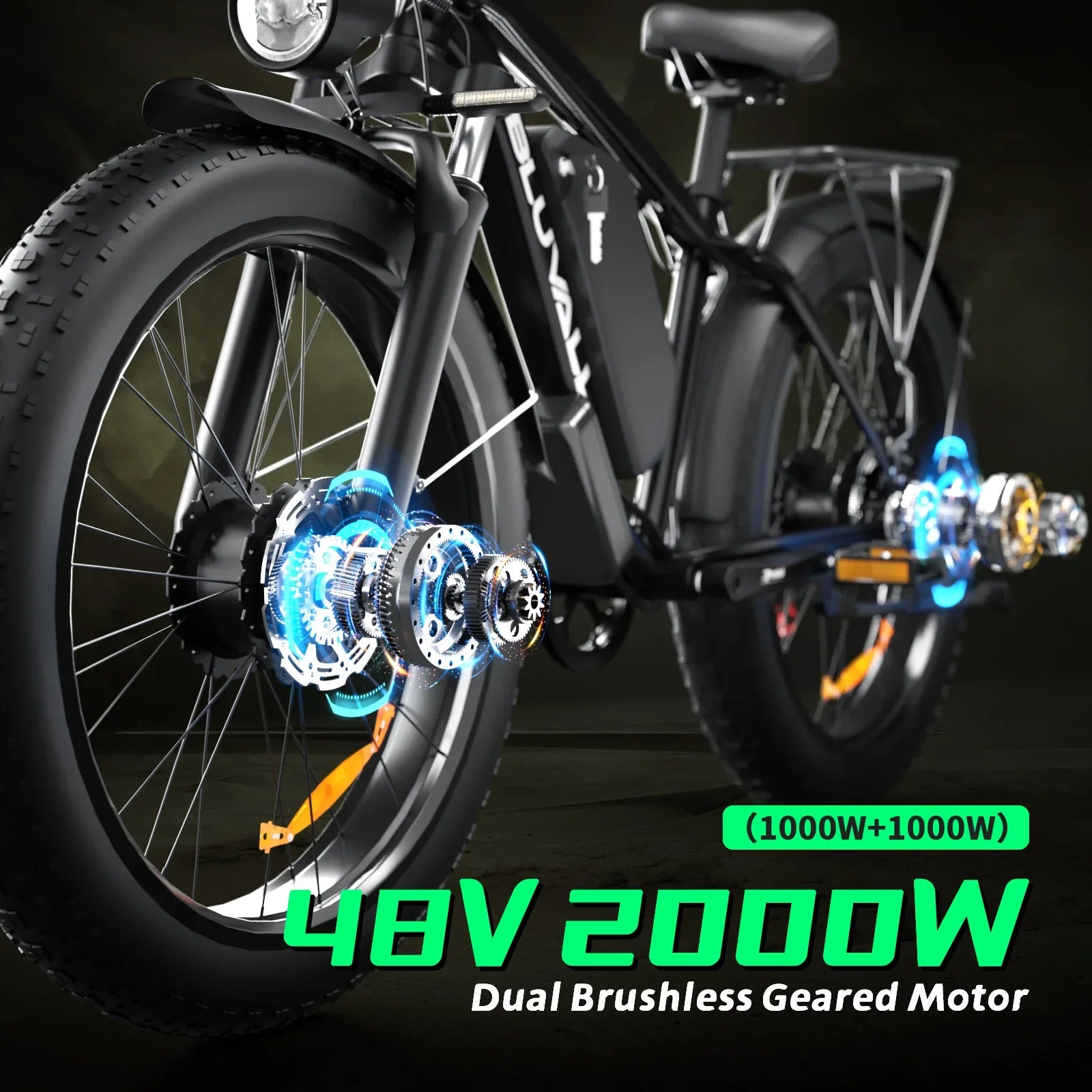 HKM-860371 48V 26" Electric Fat Tire Bike, 2000W Dual Motor, 7-Speed, Aluminum Alloy Frame, Hydraulic Disc Brakes, 40-60Km Range
