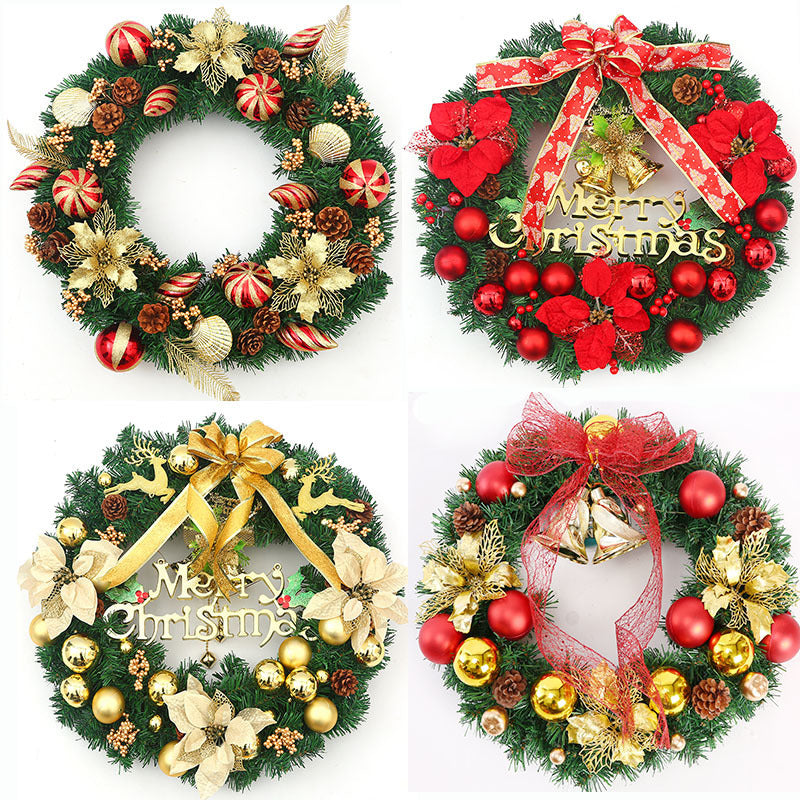 HKM-860435 Handmade Christmas Garland Wreath in Red and Gold, 40CM, PVC Material
