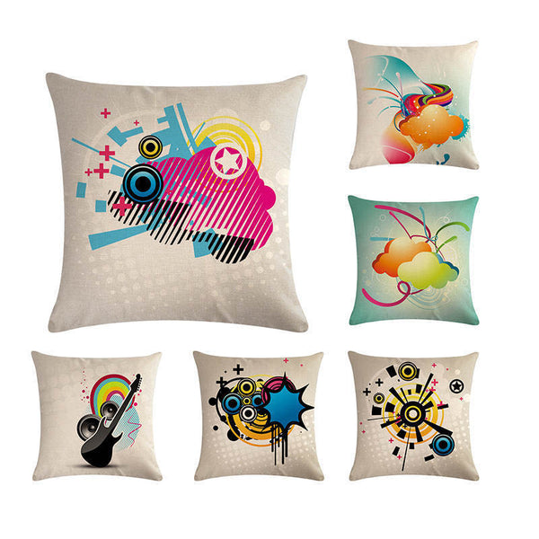 HKM-860499 Abstract Guitar Design Linen Cushion Cover - Modern 45x45cm Cotton Pillowcase