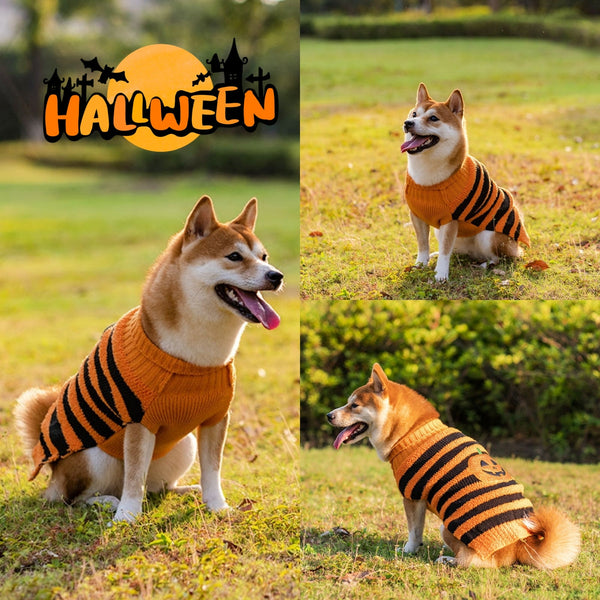 HKM-8605501 Cozy Halloween Dog Sweater with Pumpkin Design - Warm Pet Costume for Small Dogs