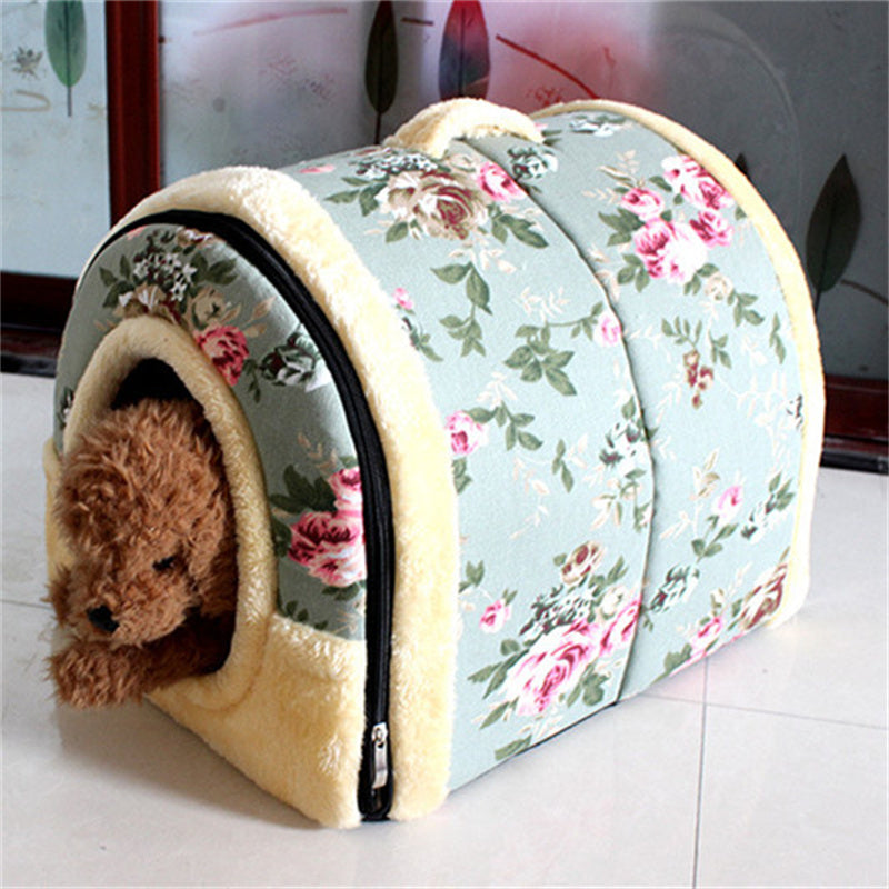 HKM-8607549 Cozy Removable and Washable Thick Cat and Dog Kennel in Floral Design