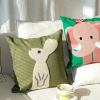 HKM-860947 Embroidered Cotton Canvas Animal Pillow with Insert – 45x45cm, Cartoon Design