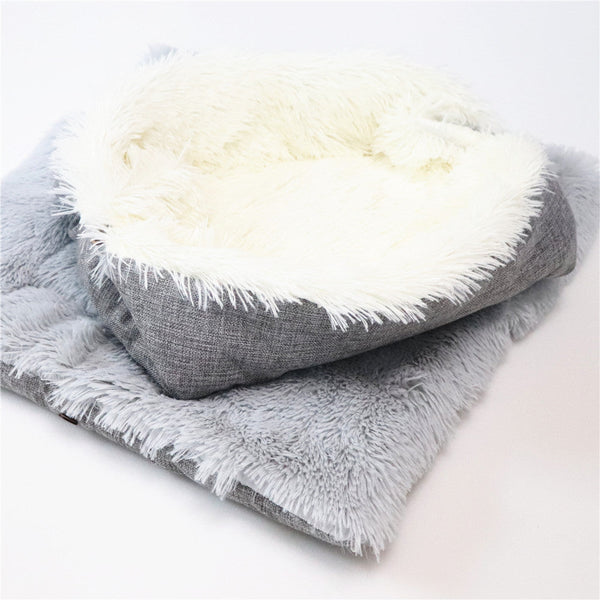 HKM-8611517 Cozy Cat Sleeping Pad Blanket in White and Grey Plush §էݧñ Maximum Comfort