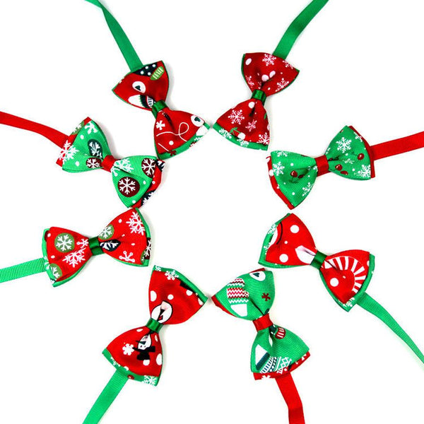 HKM-861203 Cute Christmas Pet Bow Ties for Dogs and Cats, Adjustable Neck Collar Accessory, 8 Colors Available
