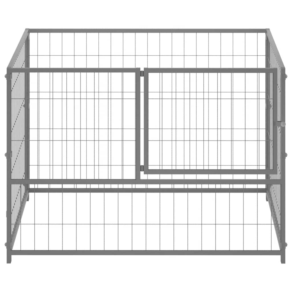 HKM-8612541 Silver Steel Dog Kennel - Spacious Crate with Lockable Door and Ventilated Wire Mesh Walls, 100x100x70 cm