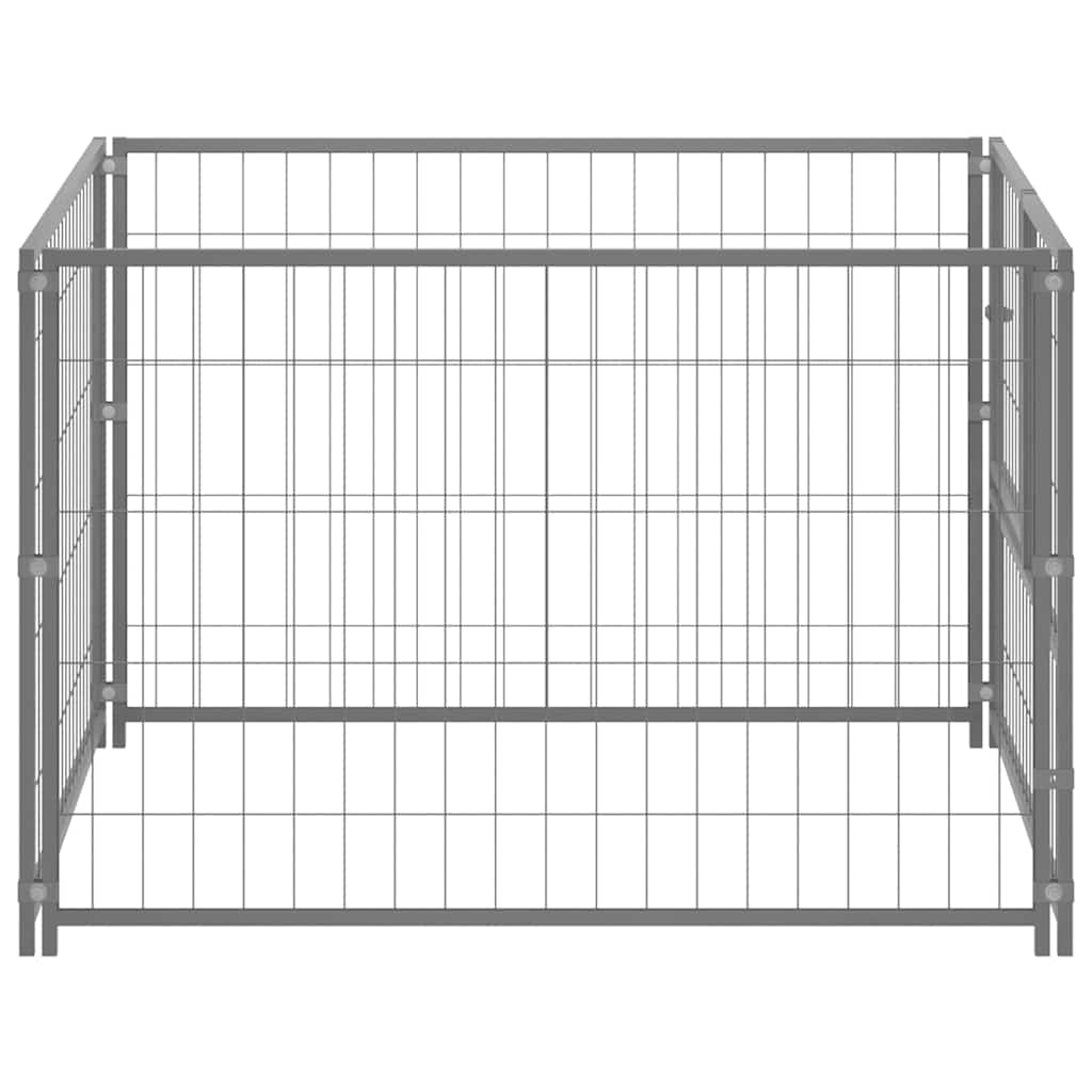 HKM-8612541 Silver Steel Dog Kennel - Spacious Crate with Lockable Door and Ventilated Wire Mesh Walls, 100x100x70 cm