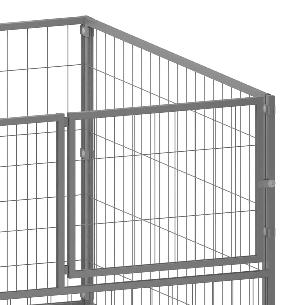 HKM-8612541 Silver Steel Dog Kennel - Spacious Crate with Lockable Door and Ventilated Wire Mesh Walls, 100x100x70 cm