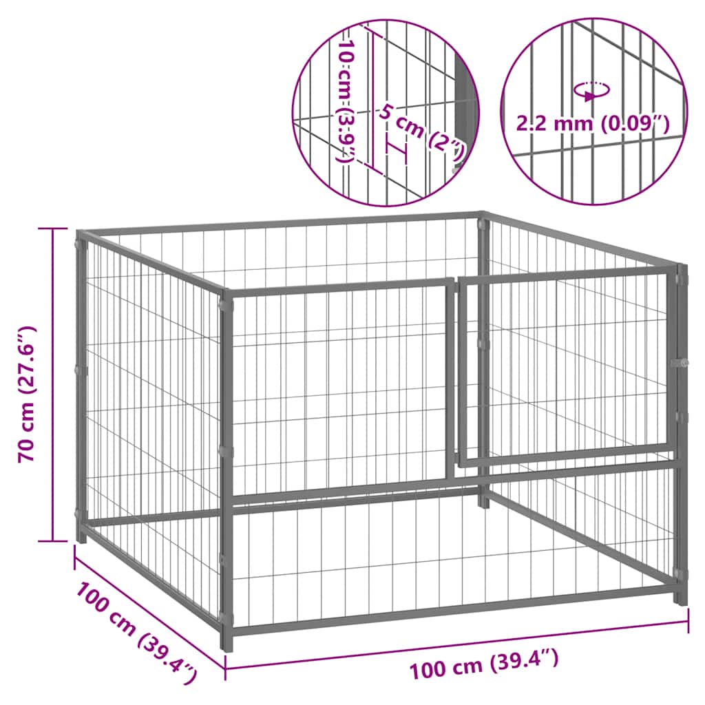 HKM-8612541 Silver Steel Dog Kennel - Spacious Crate with Lockable Door and Ventilated Wire Mesh Walls, 100x100x70 cm